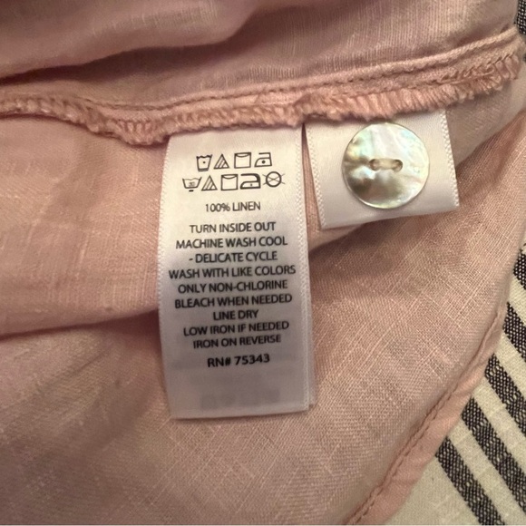 Sigrid Olsen Womens M Pink Button Up Shirt 100% Linen Tunic Top Roll Tab Sleeve - Picture 7 of 8